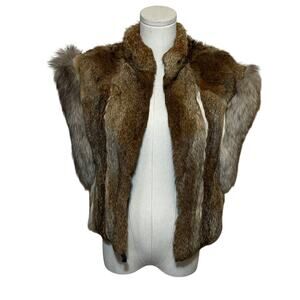 VTG Lax Genuine Rabbit Fur Vest Silver Fox Trim Women’s L Boho Festival USA